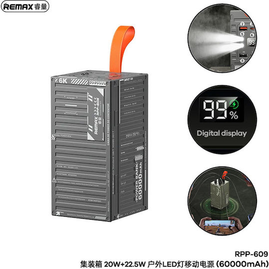 Remax RPP-609 Power Bank 60000mAh 22.5W with 4 USB-A Ports and USB-C Port Power Delivery Green