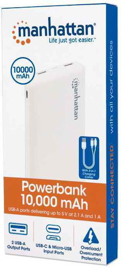 Manhattan 406277 Power Bank 10000mAh with 2 USB-A Ports White view 6