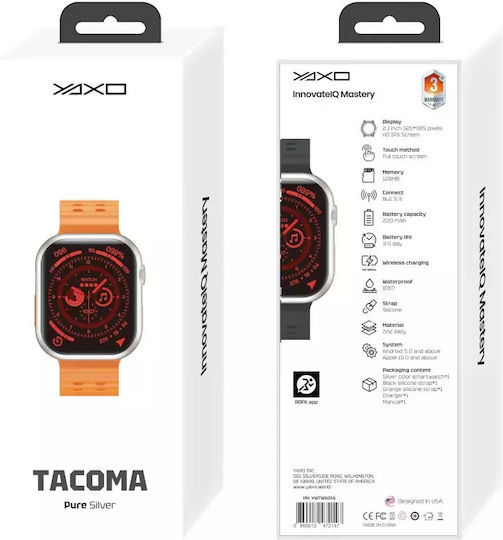 Yaxo TACOMA 47mm Smartwatch with Heart Rate Monitor (Silver) vue 2