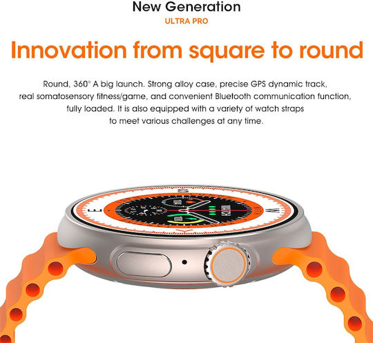 Microwear 9 ULTRA Pro Smartwatch with Heart Rate Monitor (Silver / Orange) Ansicht 2