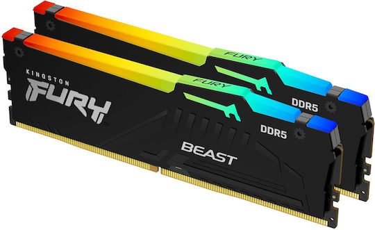 Kingston Fury Beast RGB DDR5 32GB RAM with 2x16GB Modules and Speed 5600 for Desktop KF556C40BBAK2-32