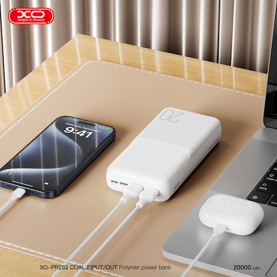 XO PR252 Power Bank 20000mAh with 2 USB-A Ports Power Delivery / Quick Charge 2.0 White view 4