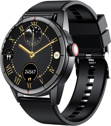 R6 1.32 Inch Round Screen 2 In 1 Bluetooth Earphone Smart Watch Support Bluetooth Call Health Monitoring Black Silicone Strap