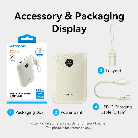 Vention Power Bank 10000mAh 22.5W with USB-A Port and USB-C Port Black view 4