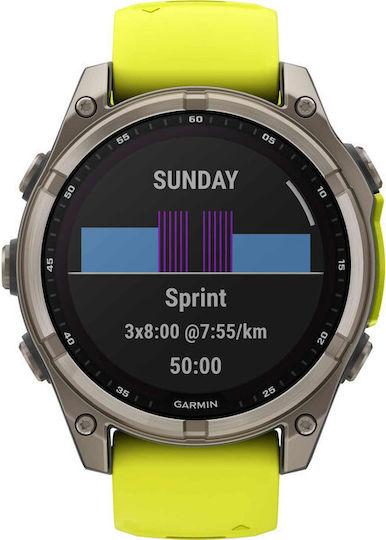 Garmin Fenix 8 Solar Titanium 47mm Waterproof Smartwatch with Heart Rate Monitor (Sapphire, Titanium With Amp Yellow/Graphite Silicone Band) view 1
