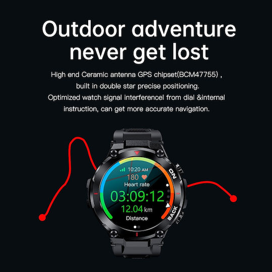 Aoke K37 45mm Smartwatch with Heart Rate Monitor (Black) view 5