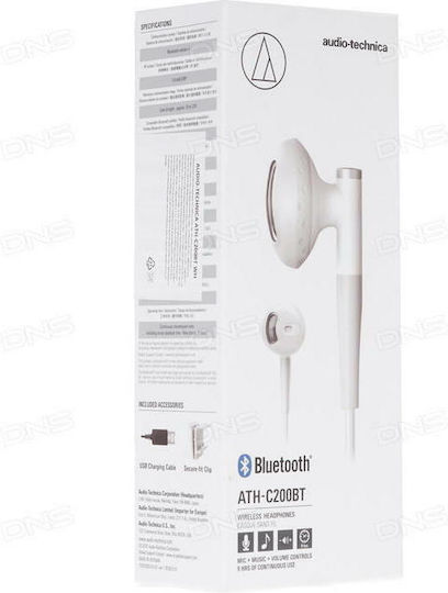 Audio Technica ATH-C200BT Earbud Bluetooth Handsfree Earphones White view 3