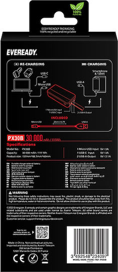 Eveready PX30B Power Bank 30000mAh with 2 USB-A Ports Black vue 4