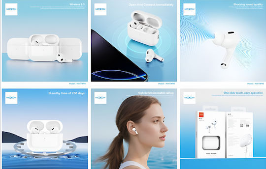 Moxom MX-TW90 In-ear Bluetooth Handsfree Earphones with Charging Case White view 4