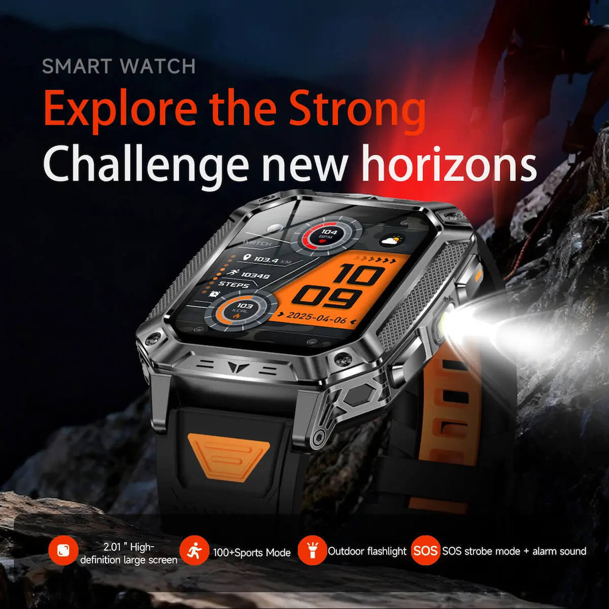 Microwear AK86 Smartwatch with Heart Rate Monitor Black Steel view 2