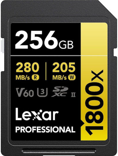 Lexar Professional 1800x SDXC 256GB Class 10 U3 V60 UHS-II
