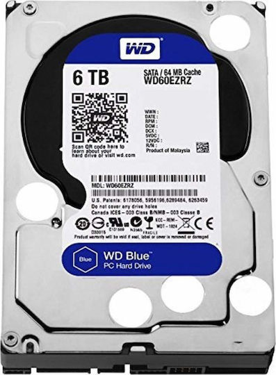 Western Digital Blue 6TB HDD Hard Drive 3.5" SATA III 5400rpm with 256MB Cache for Desktop WD60EZAZ view 3