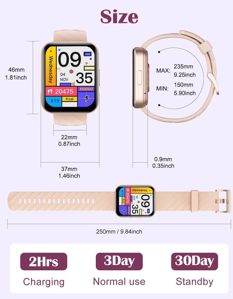 Ruimen D1 Smartwatch with SIM and Heart Rate Monitor (Pink) view 9