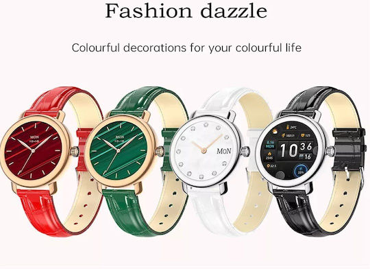 Aoke QW23 Smartwatch with Heart Rate Monitor (Gold case / red leather strap) view 6