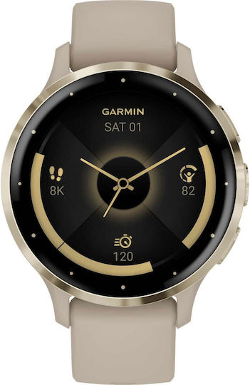 Garmin Venu 3S 41mm Waterproof Smartwatch with Heart Rate Monitor (Soft Gold Stainless Steel Bezel with French Gray Case and Silicone Band) view 1
