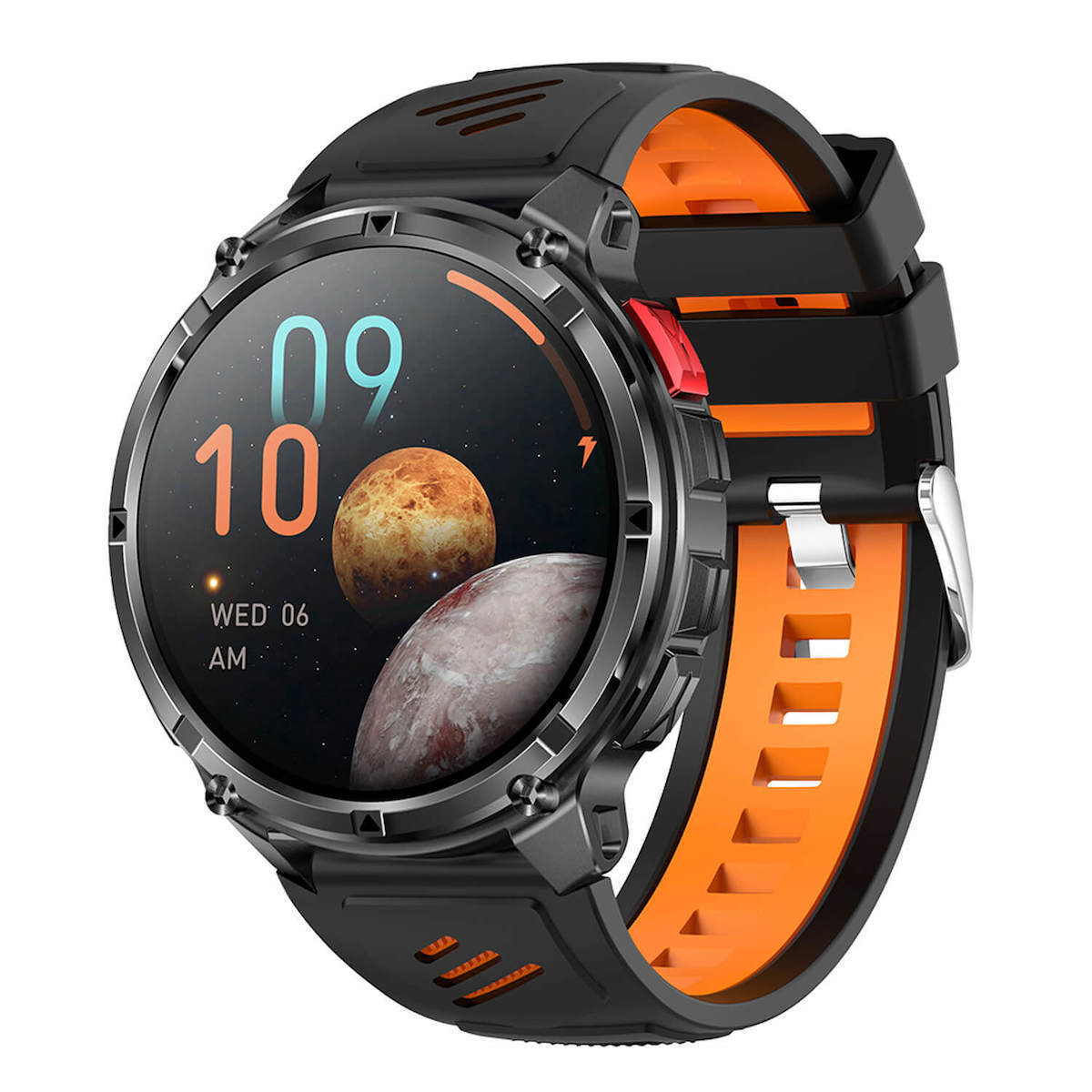 Microwear HT33 Smartwatch with Heart Rate Monitor (Black & Orange Silicone) view 1