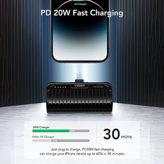 Veger Power Bank 5000mAh with USB-C Port Black view 5