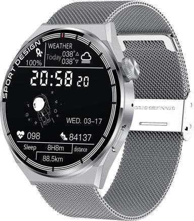 Hdt Max 1.60 Inch Silver Dial Milan Steel Band Ip68 Waterproof Smart Watch Support Bluetooth Call Silver