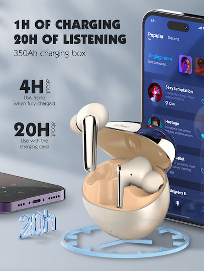 Ldnio T01 Earbud Bluetooth Handsfree Earphones with Charging Case Gold vista 4
