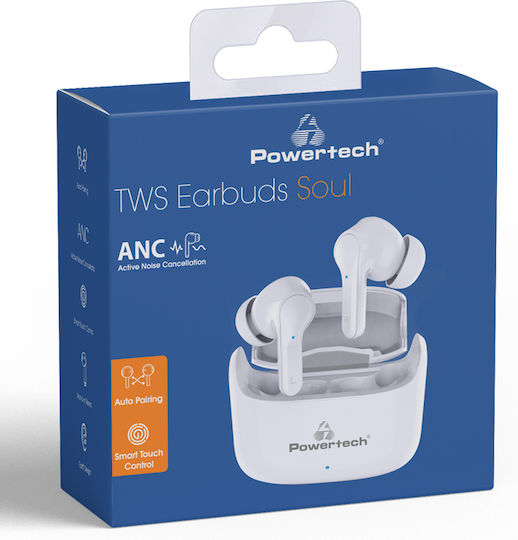 Powertech PT-1052 In-ear Bluetooth Handsfree Earphones with Sweat Resistance and Charging Case White view 4