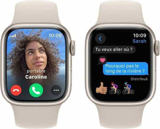 Apple Watch Series 9 Aluminium 41mm Waterproof with eSIM and Heart Rate Monitor (Starlight with Starlight Sport Band (M/L)) view 5