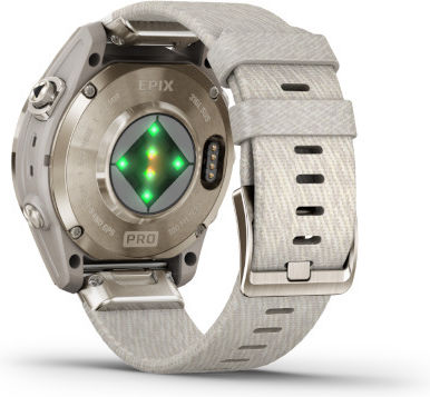 Garmin epix Pro Sapphire Edition Titanium Waterproof Smartwatch with Heart Rate Monitor (Soft Gold with Cream Heathered Nylon) vue 5