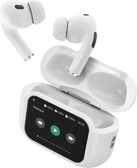 Force Play Bluetooth 5.3 Earbuds 1.65'' Touchscreen Charging Case White