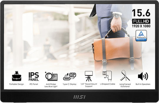 MSI PRO MP161DE E2 IPS Portable Monitor 15.6" FHD 1920x1080 with Response Time 4ms GTG
