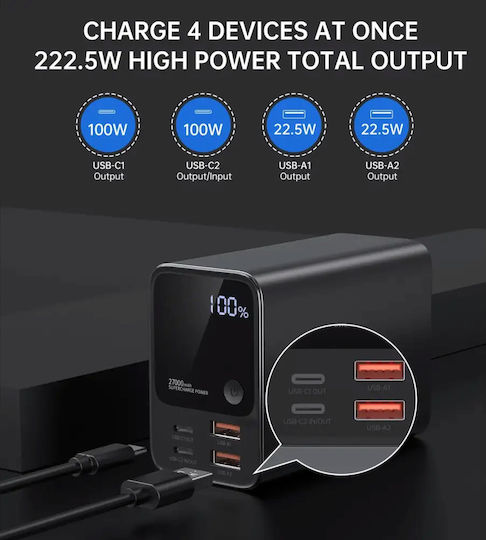Choetech B635BK Power Bank 27000mAh 22.5W with 2 USB-A Ports and 2 USB-C Ports Black view 8