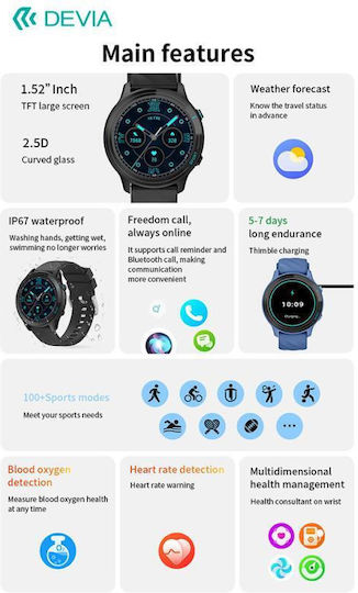 Devia WT3 Smartwatch with Heart Rate Monitor (Black) view 4