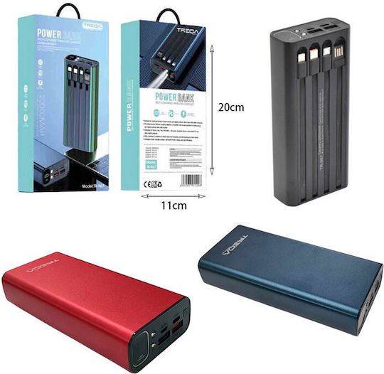 Treqa TR-967 Power Bank 20000mAh with 2 USB-A Ports and USB-C Port Black view 3