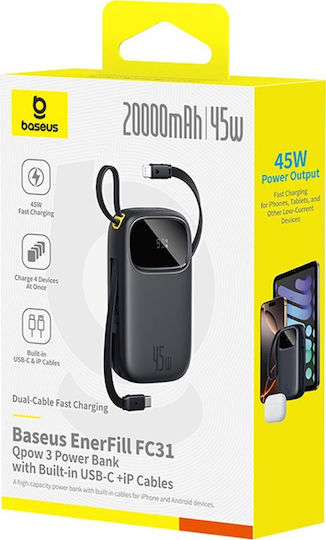 Baseus EnerFill FC31 Power Bank 20000mAh 45W with USB-A Port and USB-C Port Black view 3