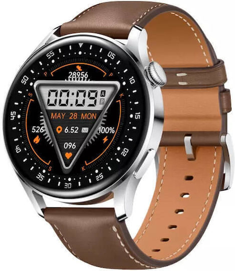 D3 Pro Stainless Steel 46mm Smartwatch with Heart Rate Monitor (Brown)