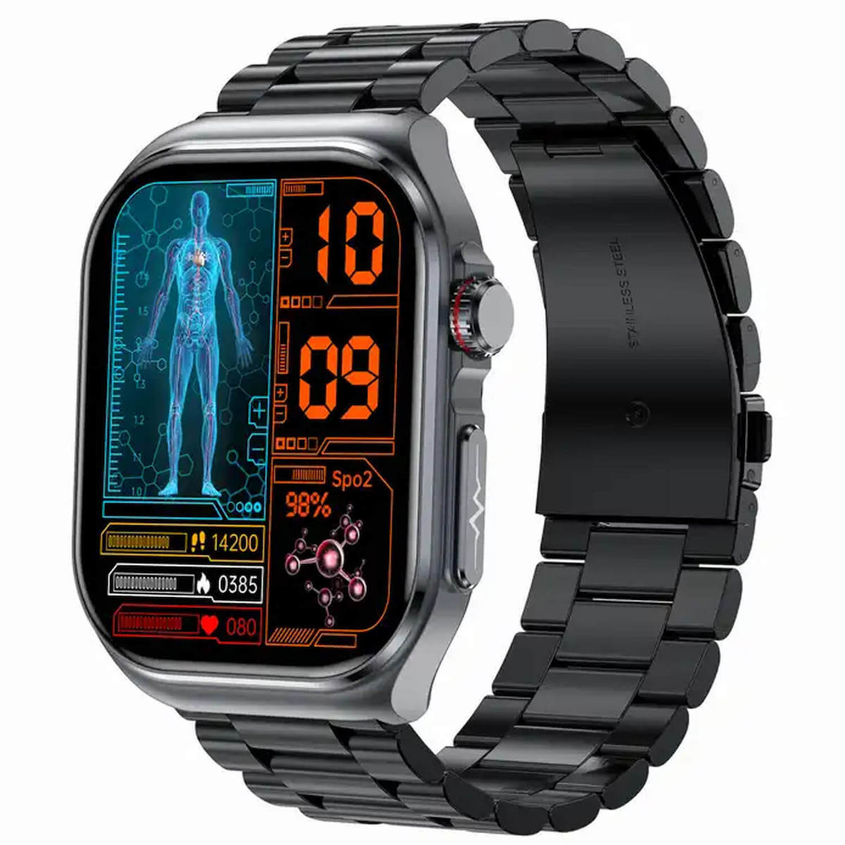 Microwear ET585 Smartwatch with Heart Rate Monitor (Black Steel)