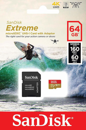 Sandisk Extreme microSDXC 64GB U3 V30 A2 UHS-I 160MB/s with Adapter