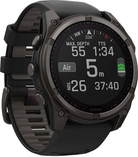 Garmin Fenix 8 Solar Titanium 51mm Waterproof Smartwatch with Heart Rate Monitor (Sapphire, Carbon Grey Dlc Titanium With Black/pebble Grey Silicone Band) view 2