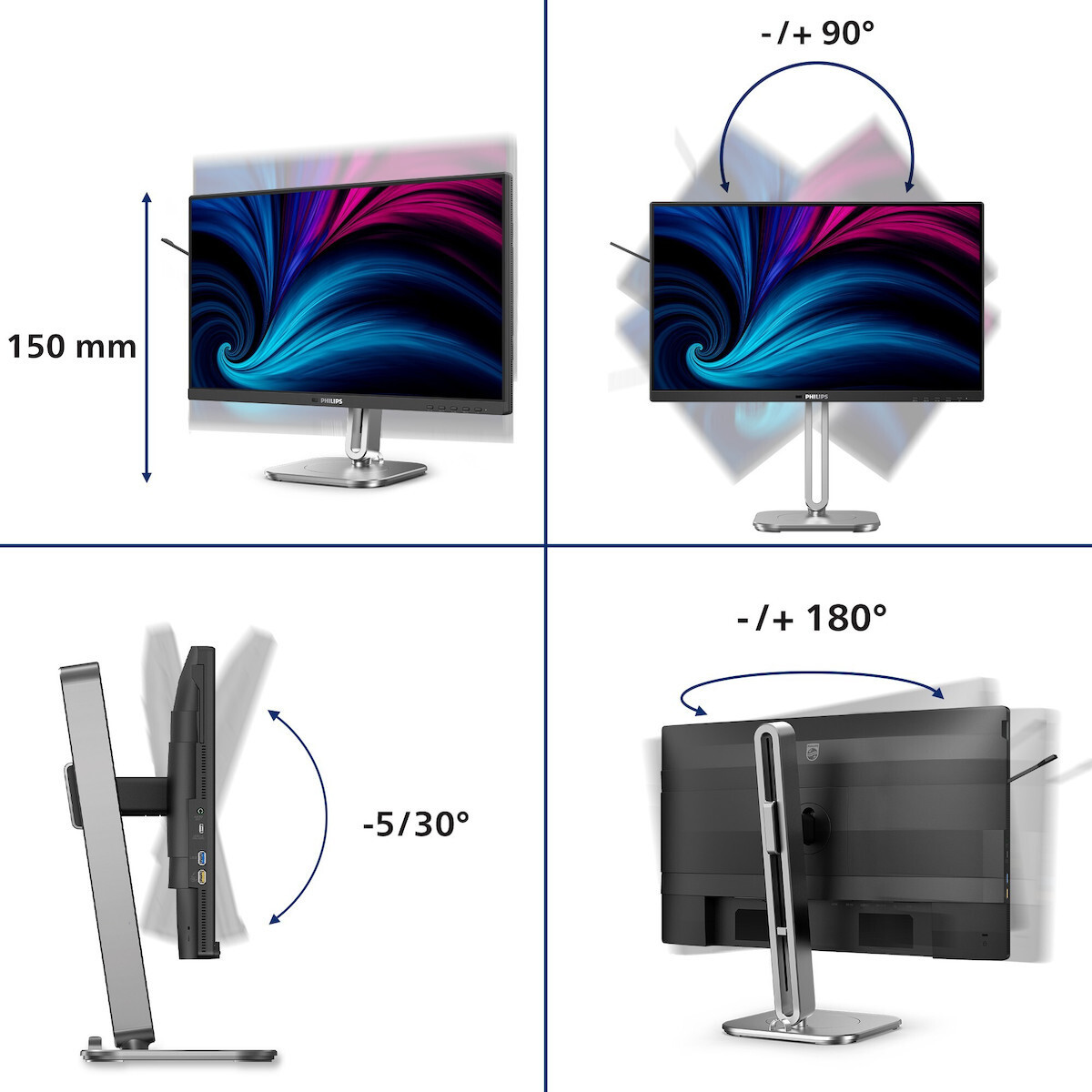 Philips 24B2U4301/00 IPS Monitor 23.8" FHD 1920x1080 with 4ms Response Time GTG view 8