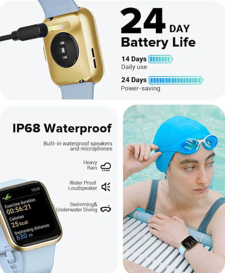 Tensky ID208 Smartwatch with Heart Rate Monitor (Light Blue) view 5