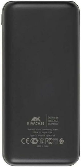 Rivacase VA2071 Power Bank 20000mAh with 2 USB-A Ports and USB-C Port Black vue 3