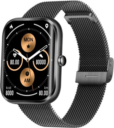 Ak58 1.96 Inch Screen Bluetooth Smart Watch Steel Band Support Health Monitoring & 100+ Sports Modes Black view 1