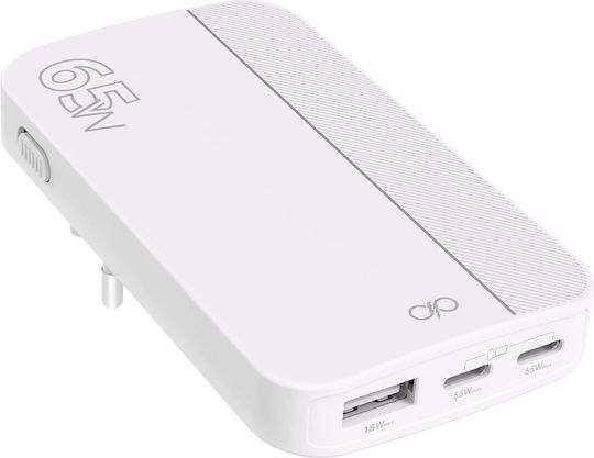 Force Power Power Bank 10000mAh 65W with USB-A Port and 2 USB-C Ports Power Delivery White view 1