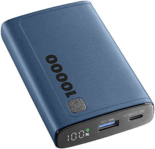 Cellular Line ELITE Power Bank 10000mAh 20W with USB-A Port and USB-C Port Blue view 1