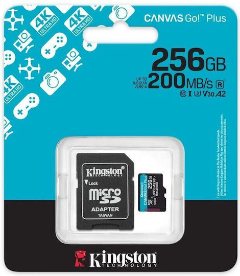 Kingston Canvas Go Plus microSDXC 256GB U3 V30 A2 UHS-I 200MB/s with Adapter view 3