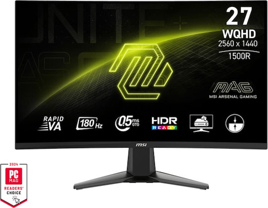 MSI 9S6-3CD91M-002 VA Curved Monitor 27" QHD 2560x1440 180Hz with Response Time 0.5ms GTG