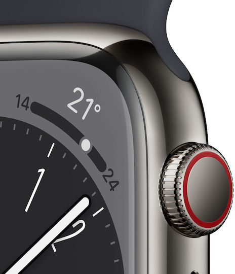 Apple Watch Series 8 Cellular Stainless Steel 41mm Waterproof with eSIM and Heart Rate Monitor (Graphite with Midnight Sport Band) view 3