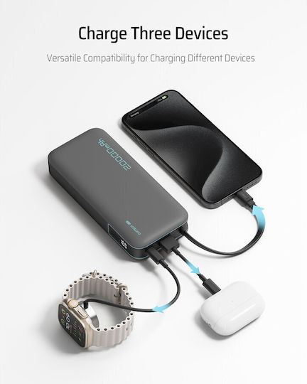 Cuktech CP25 Power Bank 20000mAh 55W with USB-A Port and USB-C Port Gray view 3