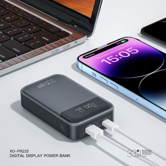 XO PR232GR Power Bank 10000mAh 22.5W with USB-A Port and USB-C Port Quick Charge 2.0 / Quick Charge 3.0 Black vue 4