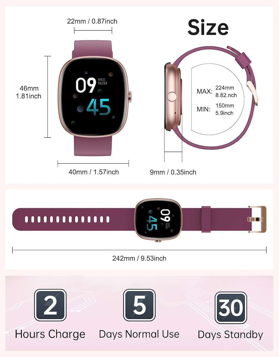 Huakua Smartwatch with Heart Rate Monitor (Purple) view 8