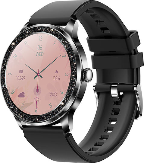 Smartwatch Idealstore Ladywatch Call Notification Call Rejection Message Notification Display Health Monitoring Pedometer Sports Modes Sleep Analyzer Weather Forecast Temperature Sensor Sedentary Reminder Black Color