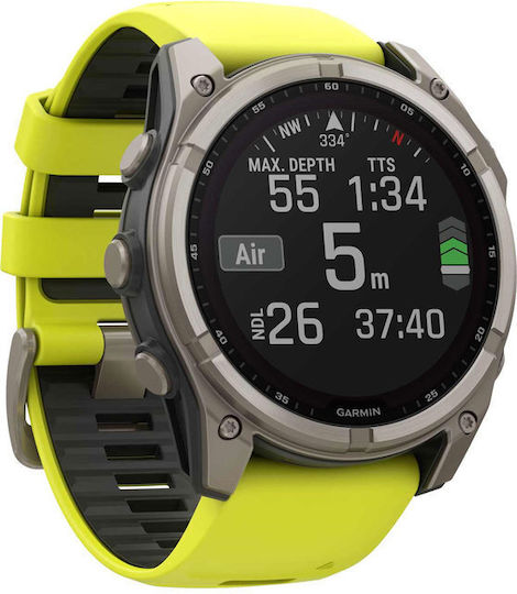 Garmin Fenix 8 Solar Titanium 51mm Waterproof Smartwatch with Heart Rate Monitor (Sapphire, Titanium With Amp Yellow/Graphite Silicone Band) vue 2